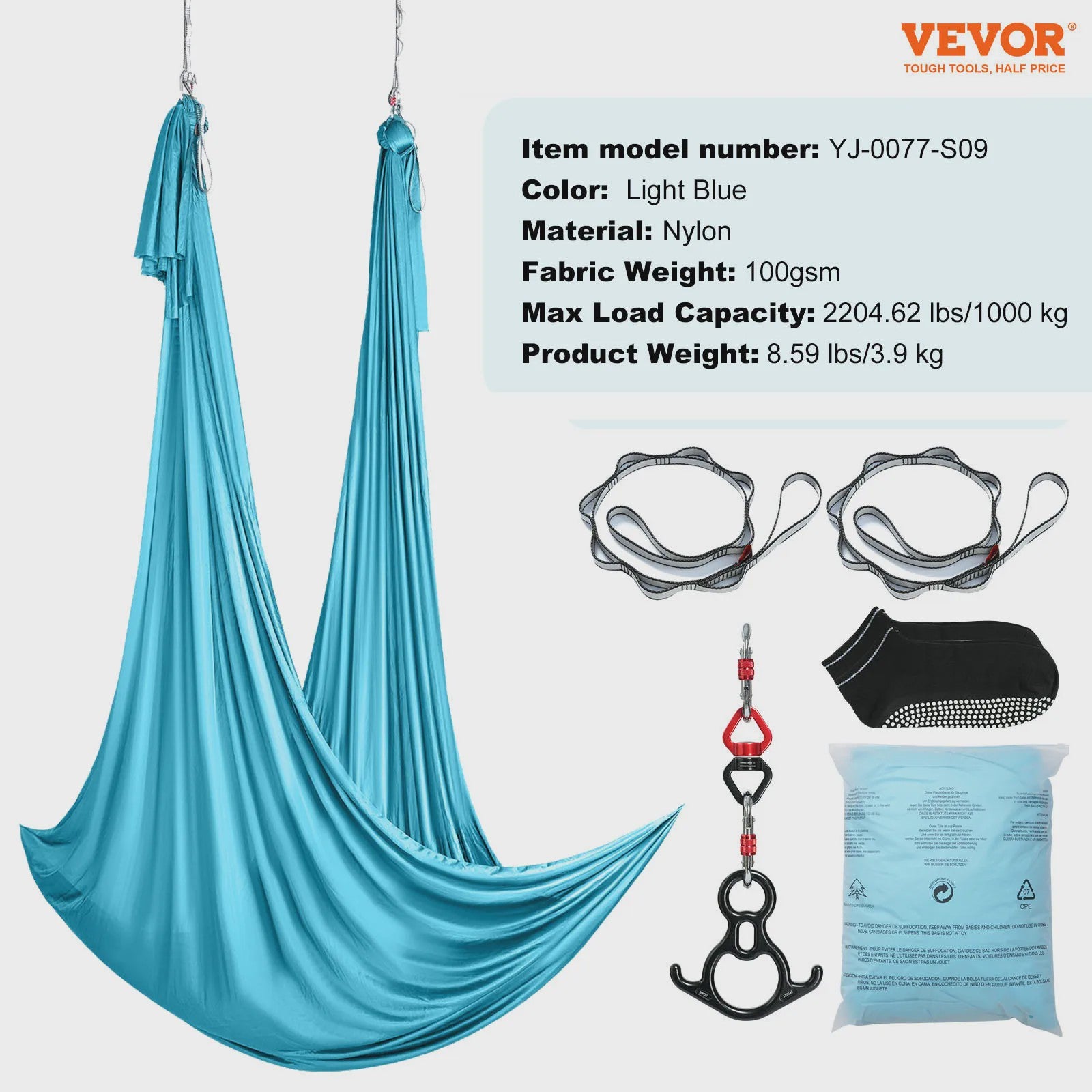 Aerial Yoga Hammock & Swing Starter Kit - 8.7/11 Yards Zijde Stof voor Alle Niveaus