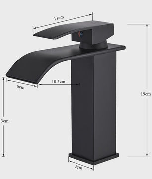 Matzwarte Waterval Wastafelfkraan - Deck Mounted, Enkele Hendel, Warm & Koud Water