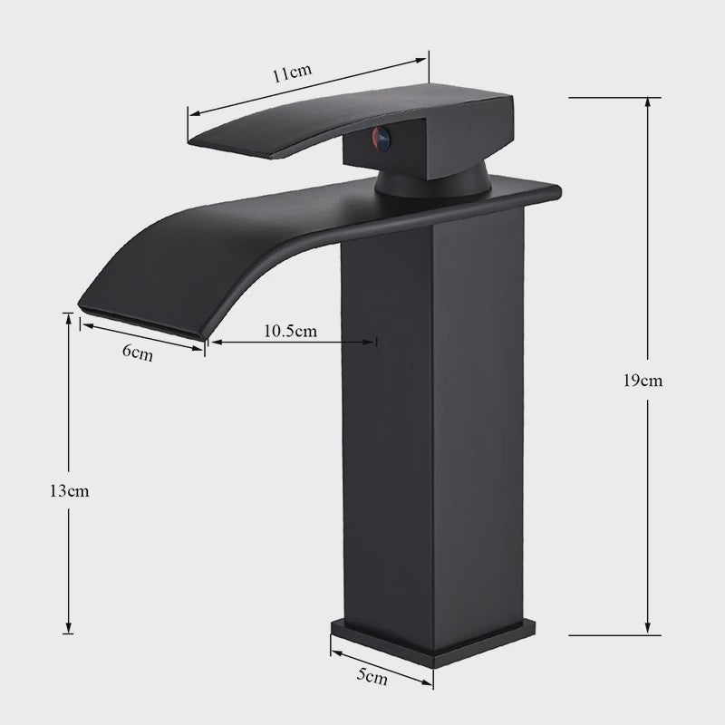 Matzwarte Waterval Wastafelfkraan - Deck Mounted, Enkele Hendel, Warm & Koud Water