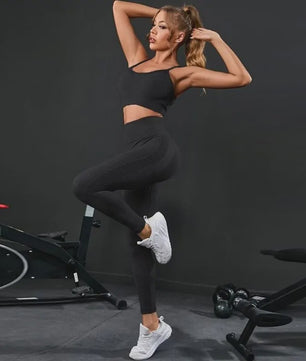 Naadloze Dames Sportset: Yoga Set met Hoge Taille Legging & Sport Top voor Fitness en Gym