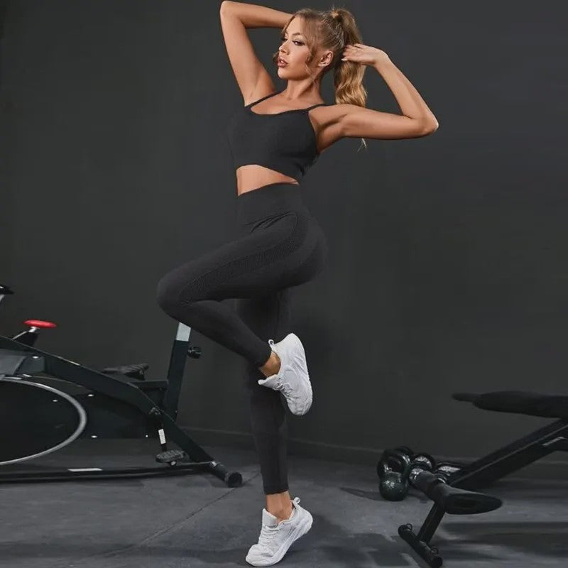 Naadloze Dames Sportset: Yoga Set met Hoge Taille Legging & Sport Top voor Fitness en Gym