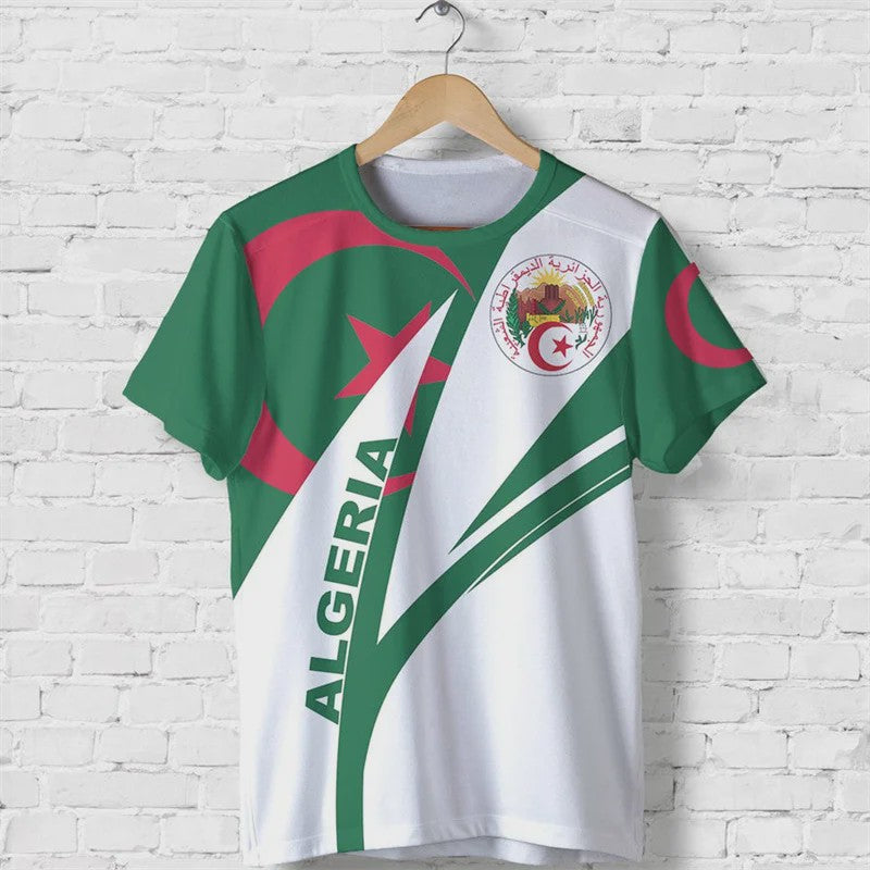 Heren T-shirt met Algerijnse Vlag 3D Graphic - Perfect voor Voetbalfans en Sportieve Gelegenheden