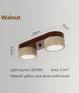 Wabi Sabi Plafondlamp van Travertin Natuursteen en Hout met LED