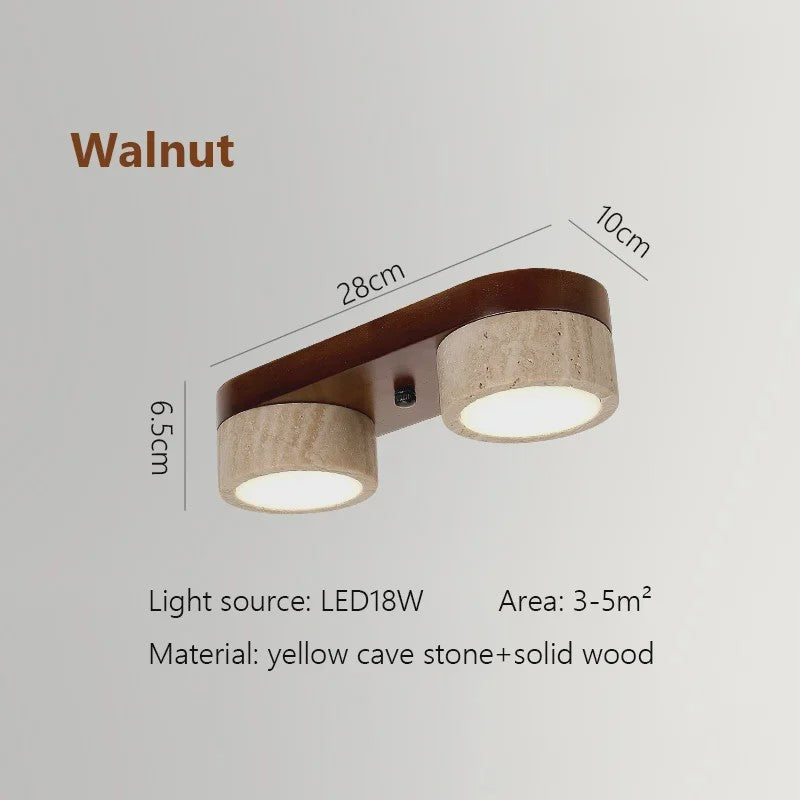 Wabi Sabi Plafondlamp van Travertin Natuursteen en Hout met LED