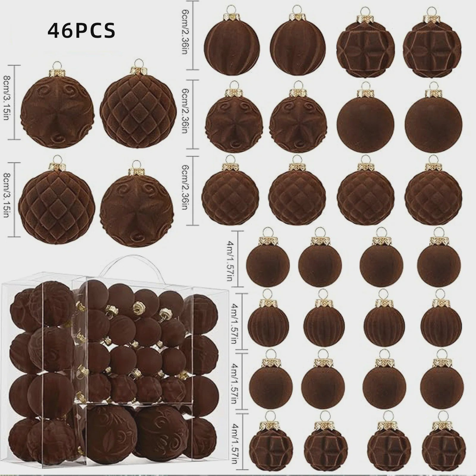 46-Delige Kerstballen Set - Velvet Pluche Kerstdecoratie Ballen (4/6/8cm)