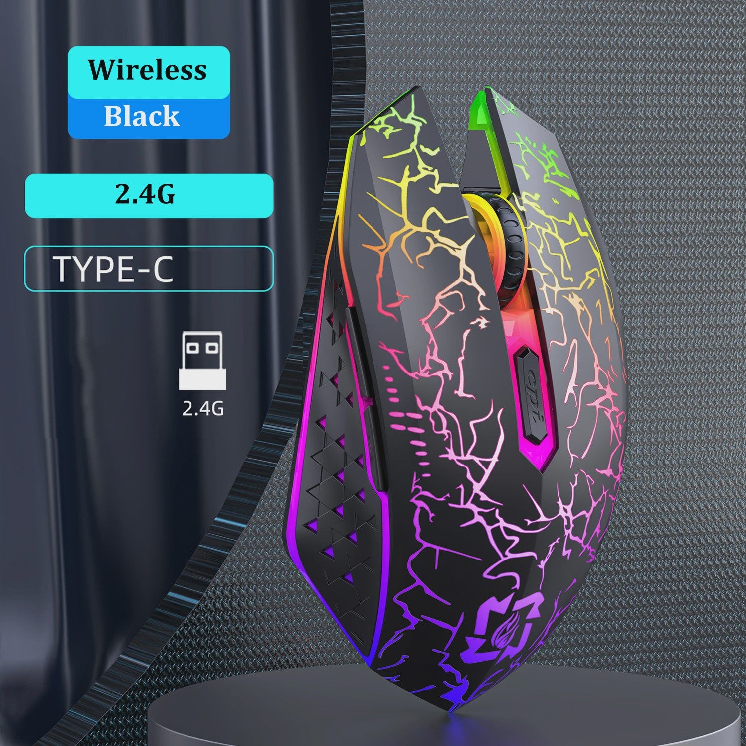 Ergonomische RGB Gaming Muis - Draadloos (2.4G & Bluetooth), Stil, 1600DPI, voor Laptop & Tablet