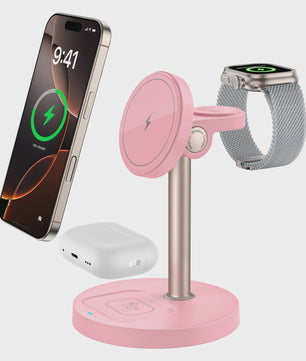 3-in-1 Magnetische Draadloze Oplader Stand voor iPhone, Apple Watch & AirPods - 15W Fast Charge