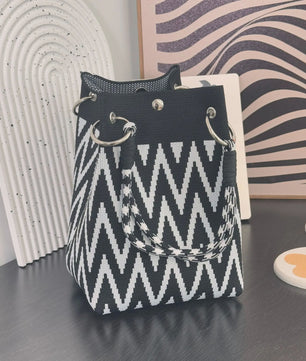 Mini Gebreide Bucket Bag Dames - Kleurrijk Colorblock Polstasje met Afneembare Handgreep