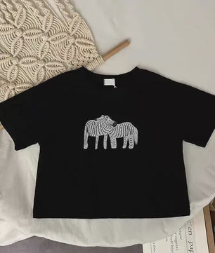 Trendy Kinder T-shirt met Dierenprint - Korte Mouw Zomer Kleding