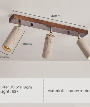 Japanse Wabi-Sabi Plafondlamp: Gele Travertin Spot met 3 Lampen