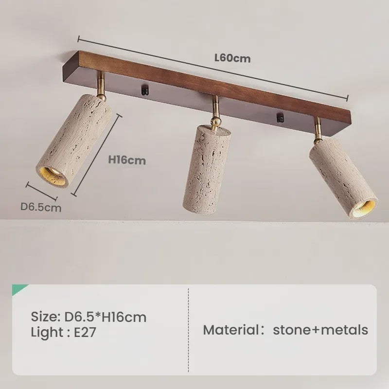 Japanse Wabi-Sabi Plafondlamp: Gele Travertin Spot met 3 Lampen