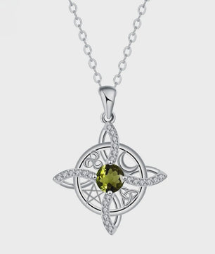 Mystieke Wicca Knoop Ketting met Kristal en Geboortesteen - Ster Maan Amulet