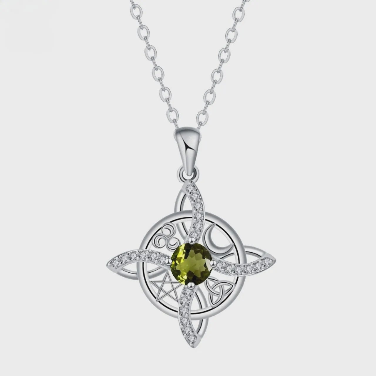 Mystieke Wicca Knoop Ketting met Kristal en Geboortesteen - Ster Maan Amulet