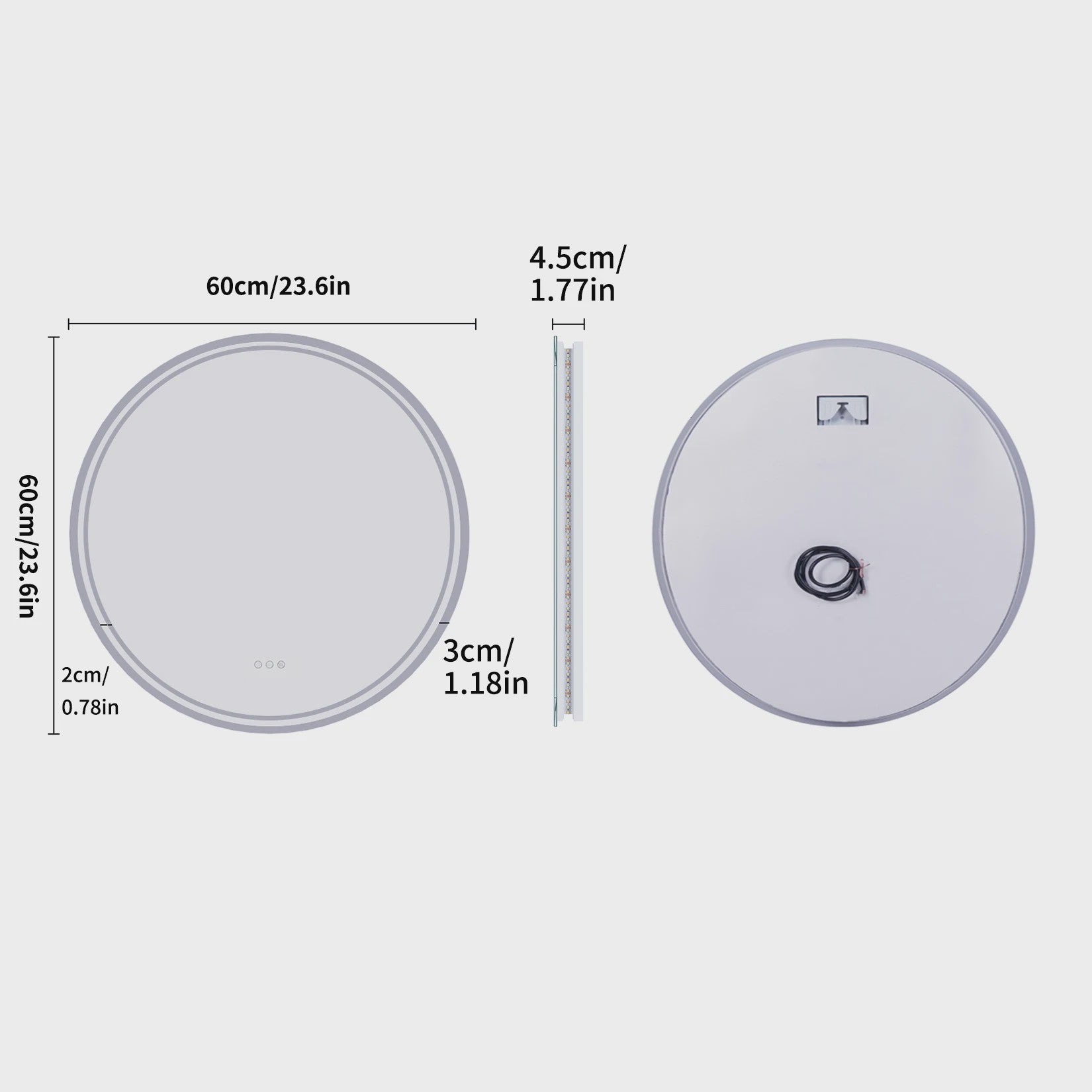 LUVODI Ronde Spiegel 80cm met Slimme LED Verlichting, Dimbaar & Anti-Condens Touchscreen