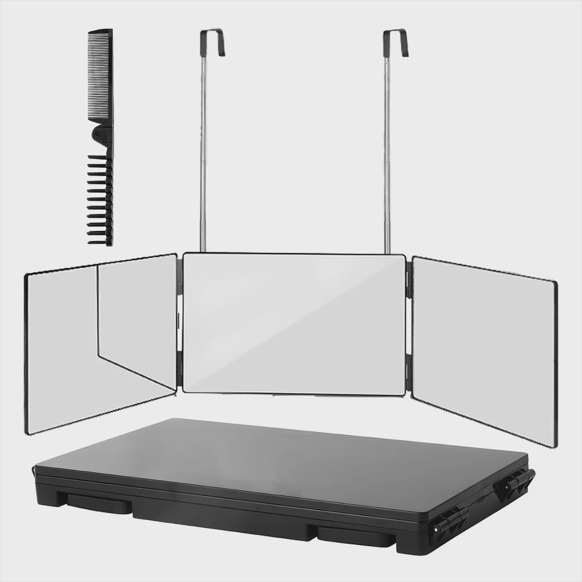Draagbare Trifold Make-up Spiegel met Verstelbare Haak - Perfect voor Zelf Knippen, Scheren & Cadeaus