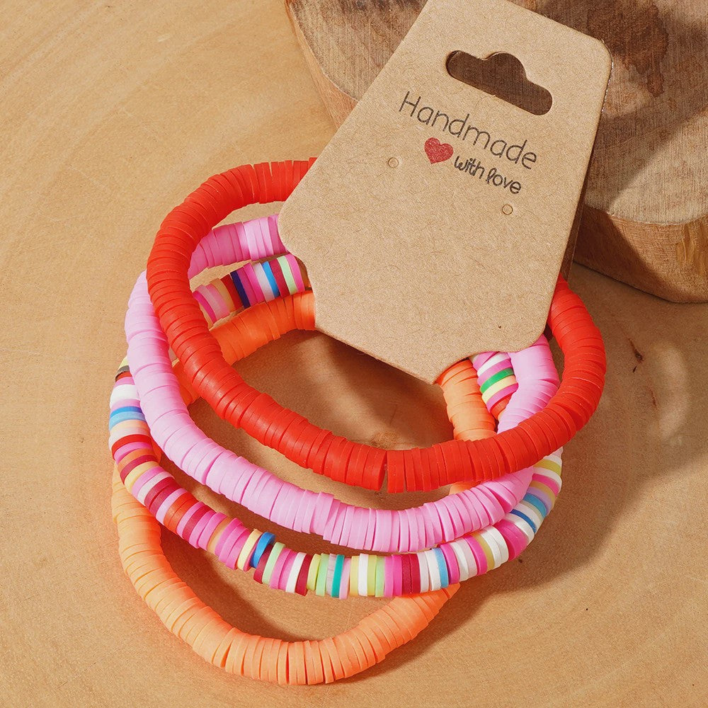 Set van 4 Kleurrijke Heishi Kralen Armbanden - Handgemaakt Boho Mixkleur Sieraden Dames 2024