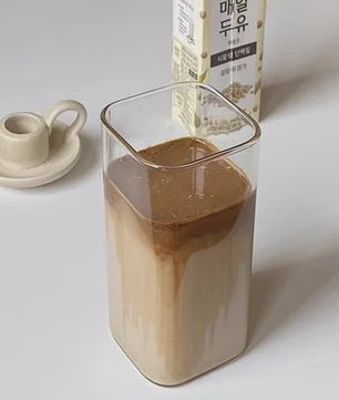 Vierkante Glazen Koffiebeker met Deksel en Rietje - Hittebestendig & Transparant