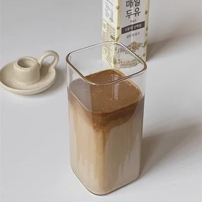 Vierkante Glazen Koffiebeker met Deksel en Rietje - Hittebestendig & Transparant