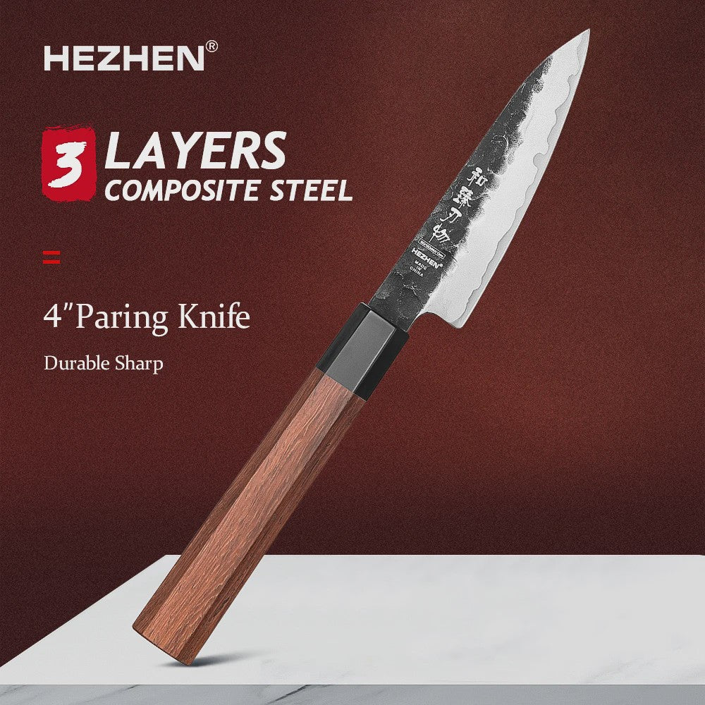 HEZHEN Keukenmes Set 4-delig - 3-laags Composiet Staal, Santoku & Nakiri