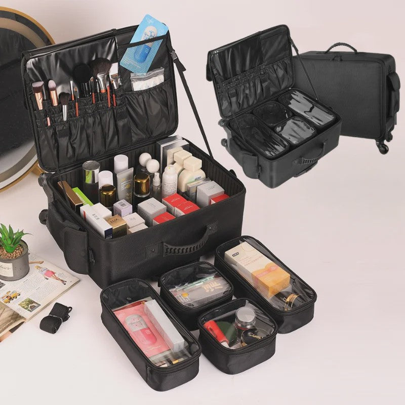 Professionele Make-up Trolley Koffer - Grote Capaciteit & Flexibele Indeling
