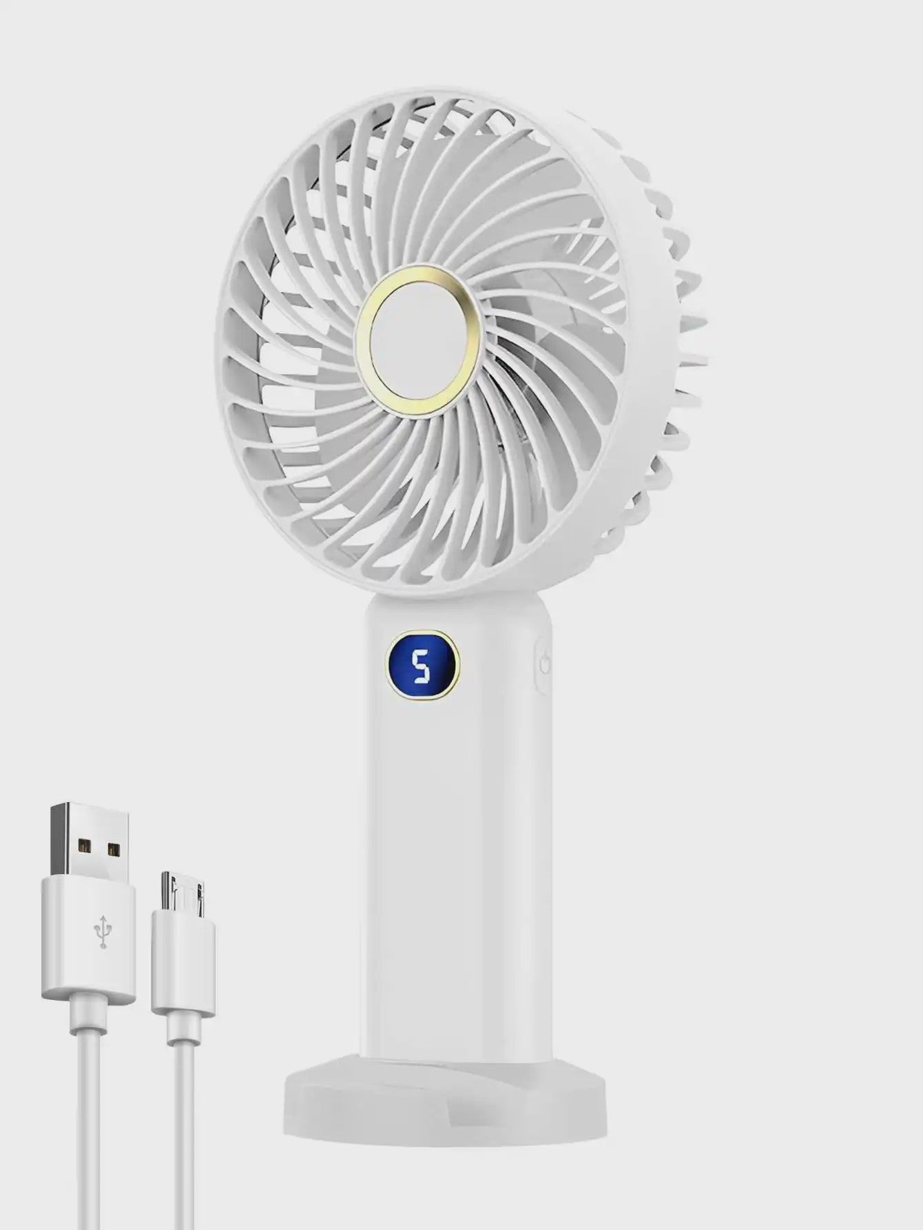 Draagbare Handventilator met Digitale Display en 5 Snelheden, USB Oplaadbaar