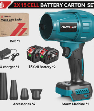 ONEVAN 3500W Krachtige Accu Bladblazer & Stofzuiger - 350M/S - Borstelloze Motor - Compatibel met Makita 18V