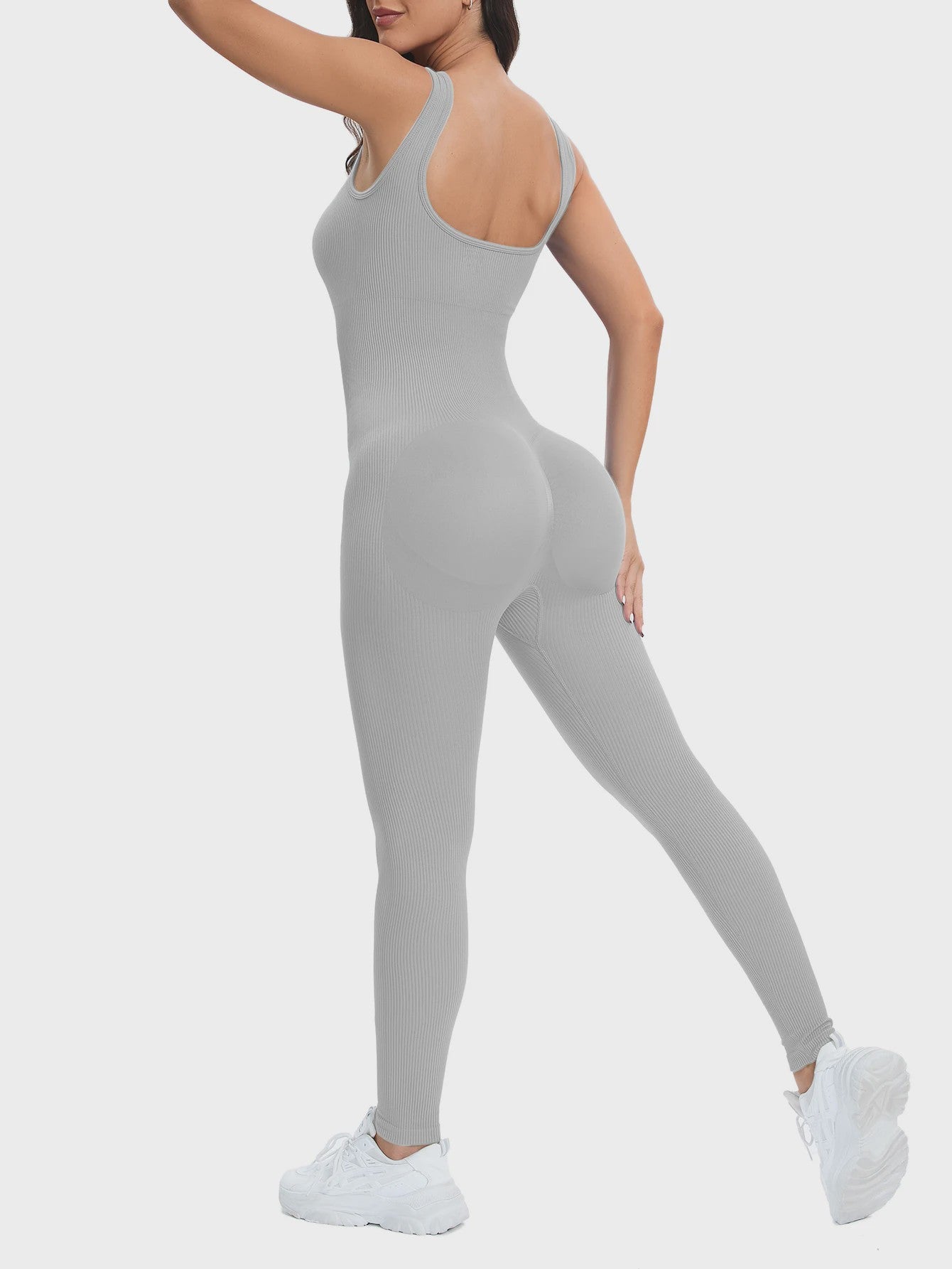 Dames Shapewear Jumpsuit met Ingebouwde BH - Bodycon, Vierkante Hals, Mouwloos & Ribbel Design