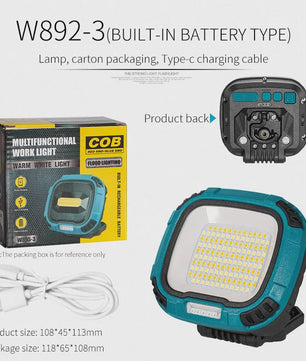 Sterke COB LED Werklamp met Powerbank Functie, USB Oplaadbaar, Draagbaar & Waterdicht