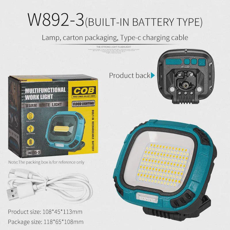 Sterke COB LED Werklamp met Powerbank Functie, USB Oplaadbaar, Draagbaar & Waterdicht