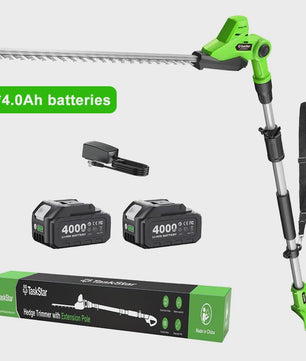 TaskStar Snoerloze Heggenschaar op Steel - 50cm Dubbelzijdig Mes, 2x 4000mAh Accu