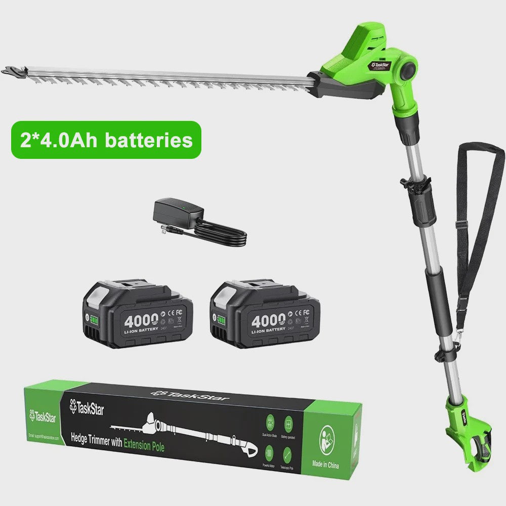 TaskStar Snoerloze Heggenschaar op Steel - 50cm Dubbelzijdig Mes, 2x 4000mAh Accu