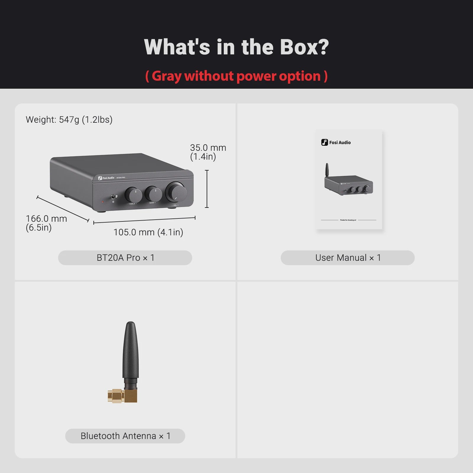 Fosi Audio BT20A PRO Bluetooth 5.0 Versterker - 2x 300W Mini HiFi Stereo Klasse D Audio Versterker met Bass & Treble Controle