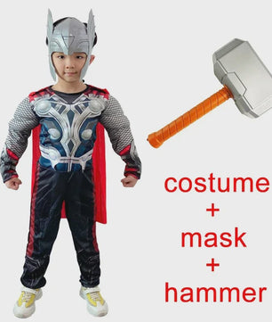 Thor Muscle Held Cosplay Kostuum Compleet met Mjölnir Hamer - Kinderen Halloween & Carnaval