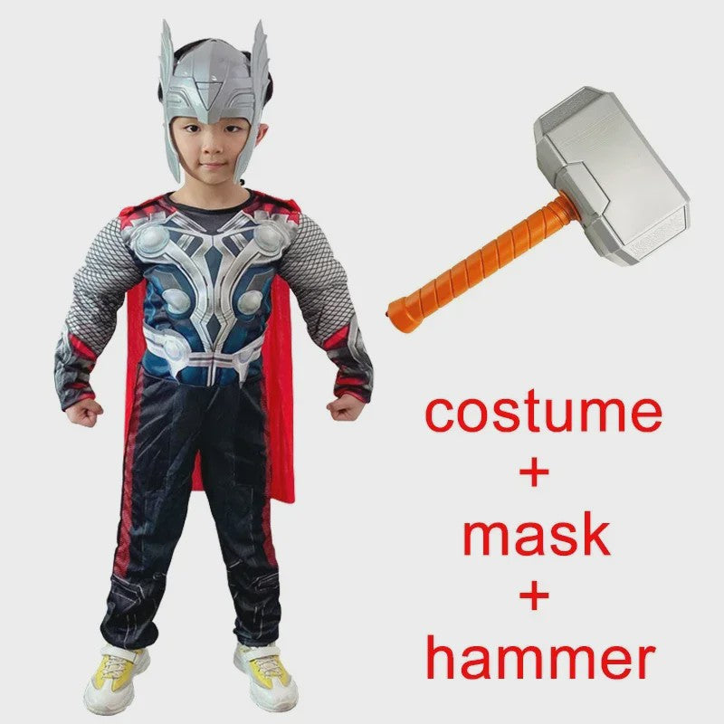Thor Muscle Held Cosplay Kostuum Compleet met Mjölnir Hamer - Kinderen Halloween & Carnaval