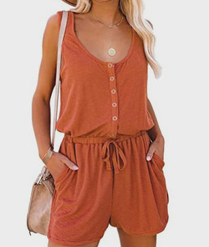 Zomerse Jumpsuit Dames - Mouwloos met Tailleband & Wijde Pijpen Shorts