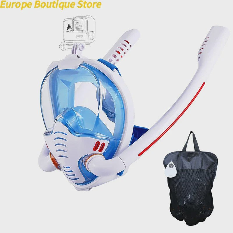Volledig Gelaats snorkelmasker met Dubbele Buizen - 180° Panoramisch, Anti-condens & Dry Top Systeem