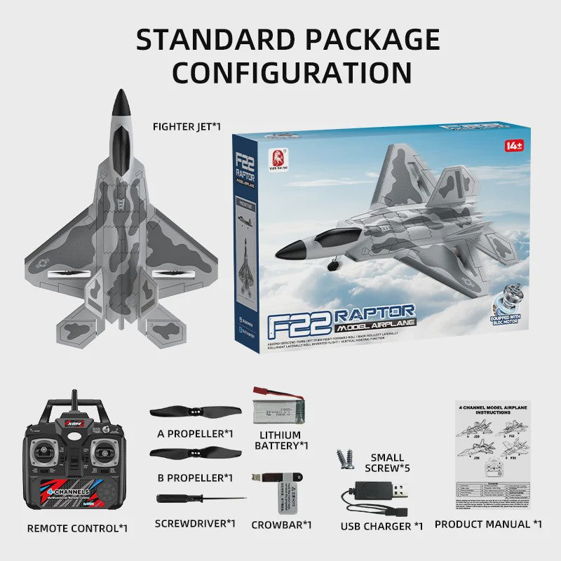 RC Vliegtuig F22 Raptor - Brushless, 4-Kanaals, EPP Schuim, 490mm Spanwijdte, Afstandsbediening Speelgoed voor Volwassenen