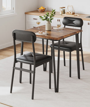 Compact Houten Eettafel voor 2 Personen met Gestoffeerde Stoelen - Ruimtebesparend & Modern