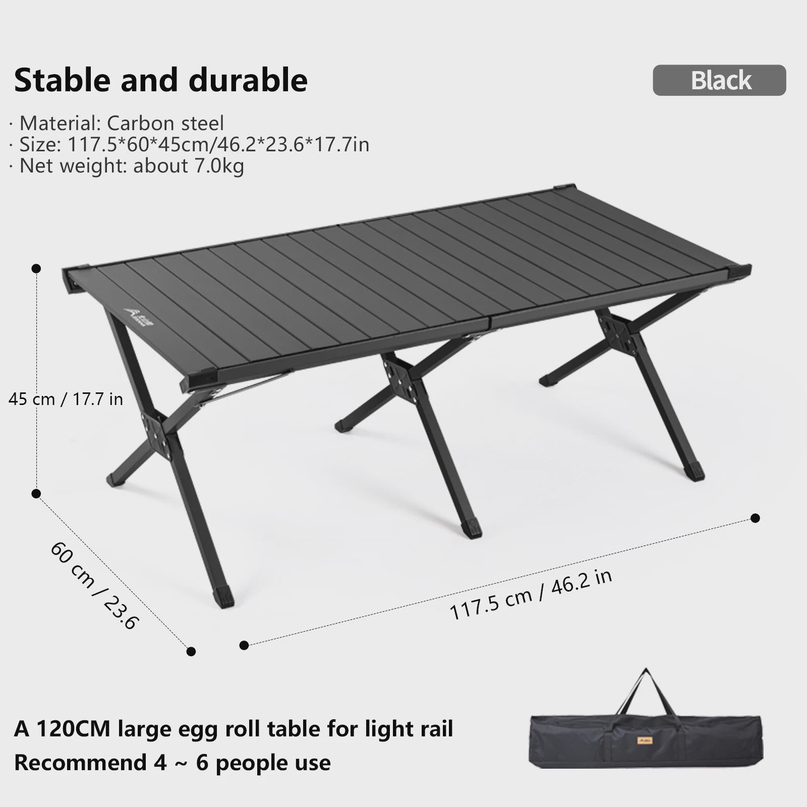 Opvouwbare Camping Tafel 'Egg Roll' - Draagbaar Carbon Staal met Draagtas voor Picknick & BBQ