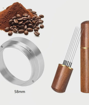 Professionele Espresso WDT Tool & Doseerring Set met Houten Handvat