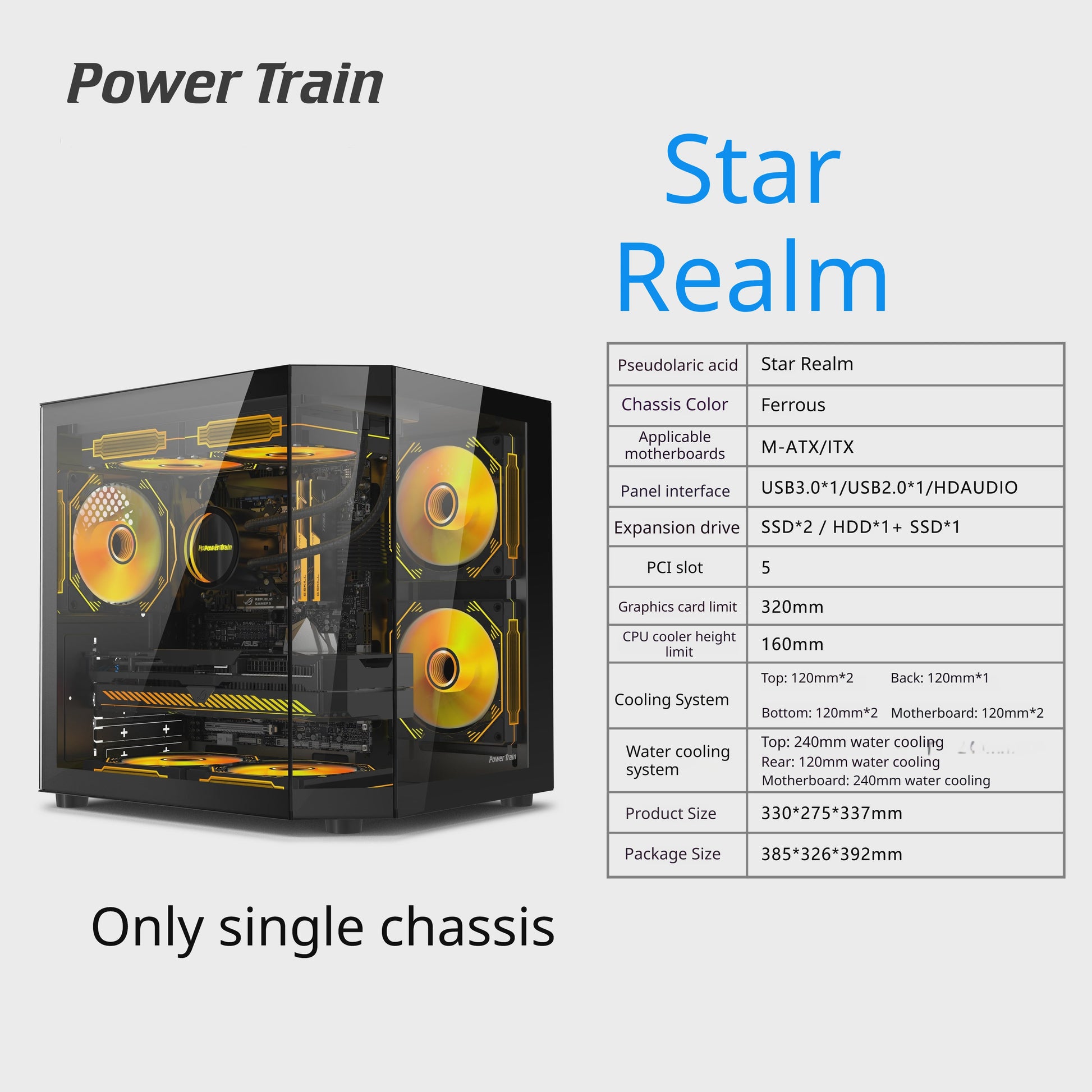 Power Train Star Realm PC Behuizing: Panoramisch Glas & 240mm Waterkoeling