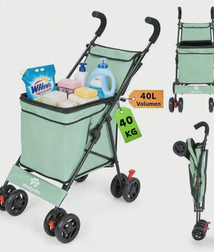 40L Opvouwbare Boodschappentrolley met Opbergtas en 4 Wielen