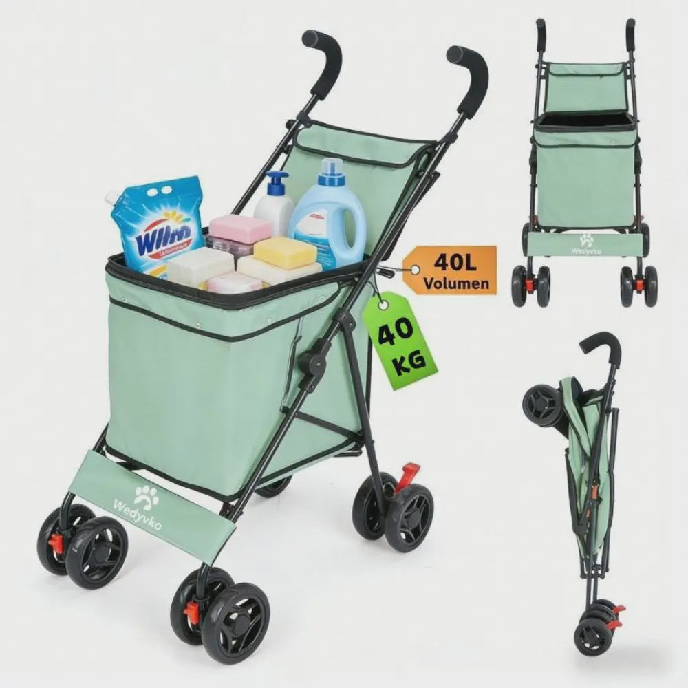40L Opvouwbare Boodschappentrolley met Opbergtas en 4 Wielen