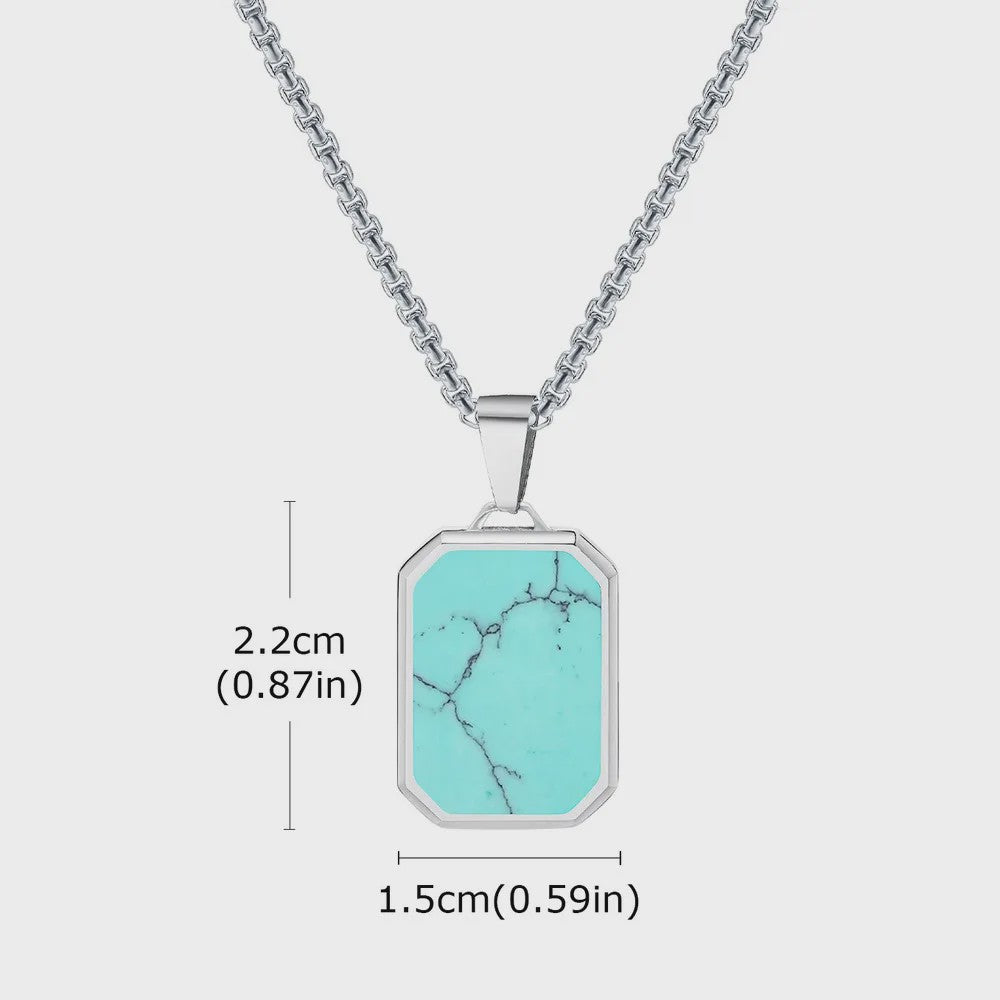 Vnox Heren Turquoise Hanger Ketting - RVS Boxketting, Vintage Stijl