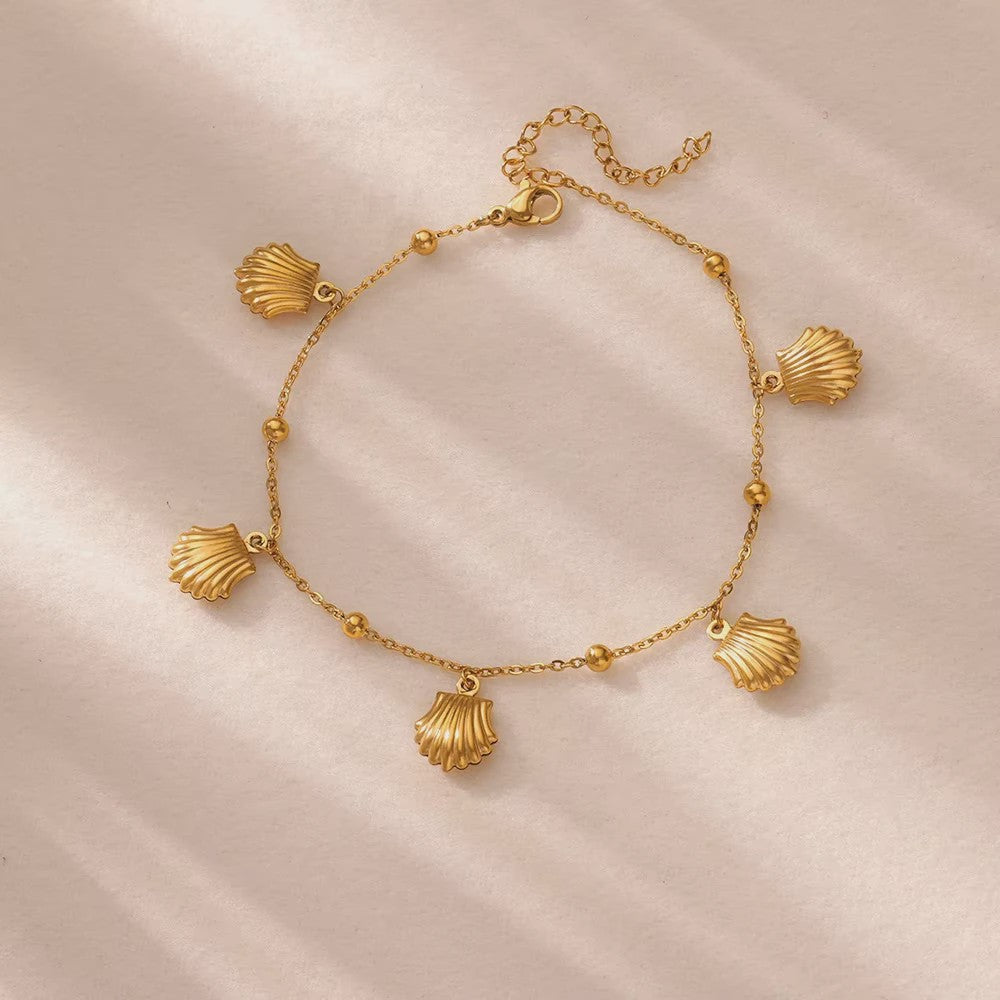 Gouden Anklet met Kralen en Bedels - Roestvrij Staal - Zomerse Strandjuwelen