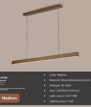 Houten LED Hanglamp Lange Strip - Stijlvolle Verlichting voor Eettafel, Woon- en Eetkamer