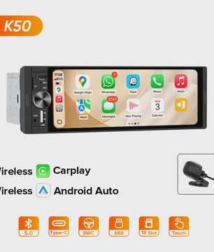 AINAVI 1 DIN Universele Autoradio met 6.36" HD IPS Touchscreen, Wireless CarPlay & Android Auto, Bluetooth 5.0