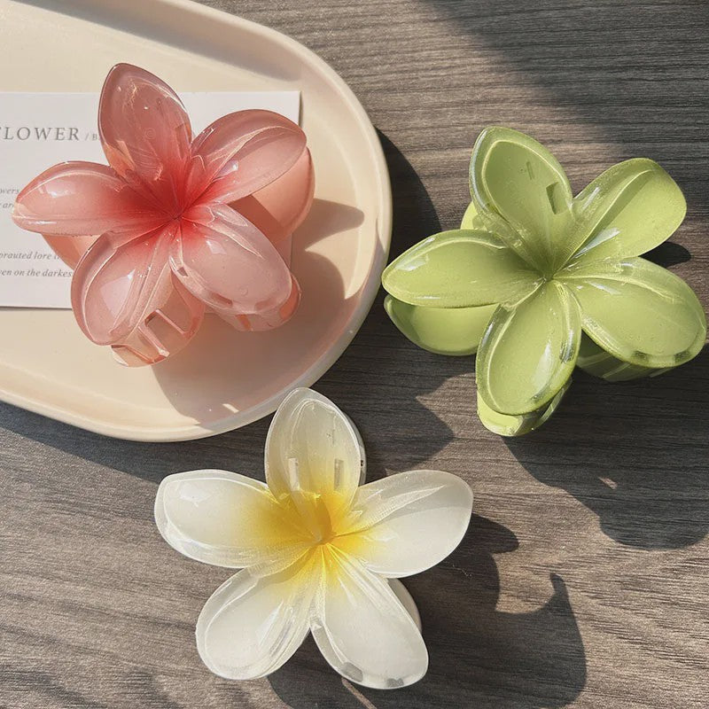 3x Grote Boho Bloemen Haarclips Acryl - Gradient Kleuren & Hawaii Stijl Haaraccessoires voor Dames
