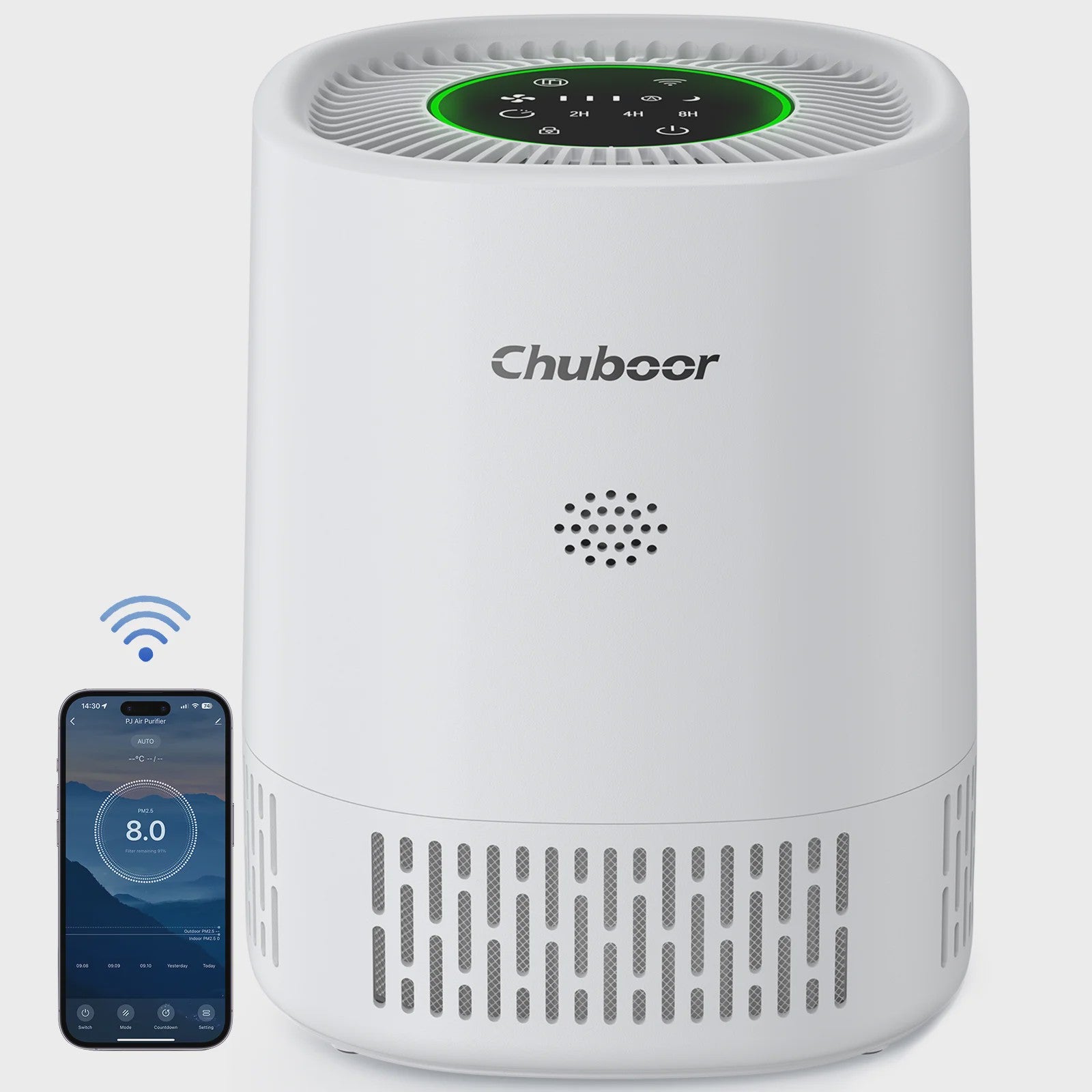 Chuboor Luchtreiniger H13 HEPA met WiFi & App Bediening - Stil & Compact voor Ruimtes tot 20m²
