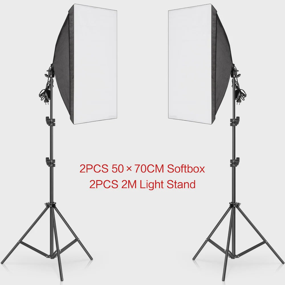 Professionele Softbox Verlichtingskit 50x70cm met E27 Lampen en Statief - Fotostudio Apparatuur